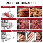 Commercial Meat Grinder #8, 0.6 HP Heavy Duty Industrial Stainless Steel Meat Mincer, Sausage Stuffer with 2 Blades, 2 Plates & 3 Sausage Tubes, Meat Grinder Machine for Commercial & Home Kitchen Use
