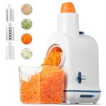 Electric Cheese Grater, Aobosi Electric Shredder Slicer Salad Grater Maker w/Large Chute for Whole Carrot,Vegetable,Potato, 3 Blades & Quiet Motor, Food Container,Built-in Storage