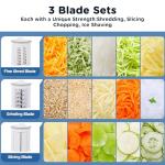 Electric Cheese Grater, Aobosi Electric Shredder Slicer Salad Grater Maker w/Large Chute for Whole Carrot,Vegetable,Potato, 3 Blades & Quiet Motor, Food Container,Built-in Storage