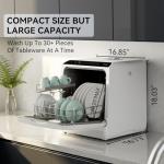 Hermitlux Portable Countertop Dishwashes, 5 Washing Programs Mini Dishwasher with 5-Liter Built-in Water Tank for Apartments & RVs, Tabletop Dishwasher with LED Light & Glass Door, No Hookup Needed