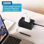 Voltage Transformer Power Converter (110V to 220V) Circuit Breaker Protection Voltage Conversion Protection, Suitable for Household, Travel, RV, Camping (Black -200w)