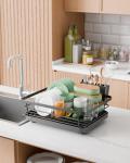Kitsure Dish Drying Rack for Kitchen Counter, Stainless Steel Sink Organization and Storage Essentials with Cutlery Holder, Home and Appartment Decor, 12''W x 15.5''L, Black