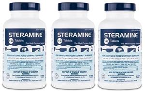 Steramine Quaternary Sanitizing Tablets - 150 Sanitizer Tablets per bottle, 3-Bottles