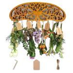 LkNNYY8 Rustic Herb Drying Rack Hanging,Wooden Tree of Life Dried Herb Flowers Rack Wall Art,Home Kitchen Witch Decor Wall Flowers Grass Gift,with 11 Hooks and 25 Gift Cards & 40 Inch Twine