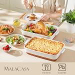 MALACASA Baking Dish 4.8 Qt Ceramic Casserole & Lasagna Pan, 9x13 Inch Deep Rectangular Oven Safe Dish with Handles for Baking, Roasting, Serving (Khaki & White) - Series Tara