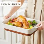 MALACASA Baking Dish 4.8 Qt Ceramic Casserole & Lasagna Pan, 9x13 Inch Deep Rectangular Oven Safe Dish with Handles for Baking, Roasting, Serving (Khaki & White) - Series Tara