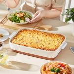 MALACASA Baking Dish 4.8 Qt Ceramic Casserole & Lasagna Pan, 9x13 Inch Deep Rectangular Oven Safe Dish with Handles for Baking, Roasting, Serving (Khaki & White) - Series Tara