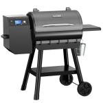 Blatomic LCD Control Wood Pellet Smoker Grill, 456 SQ. IN Cook Area, Pellet Grill with Auto Feed & Leaking Waste, 500°F Max Temperature, 8 in 1 BBQ Grill with Meat Probe, Side Table with Hooks(Black)