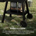 Blatomic LCD Control Wood Pellet Smoker Grill, 456 SQ. IN Cook Area, Pellet Grill with Auto Feed & Leaking Waste, 500°F Max Temperature, 8 in 1 BBQ Grill with Meat Probe, Side Table with Hooks(Black)