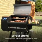 Blatomic LCD Control Wood Pellet Smoker Grill, 456 SQ. IN Cook Area, Pellet Grill with Auto Feed & Leaking Waste, 500°F Max Temperature, 8 in 1 BBQ Grill with Meat Probe, Side Table with Hooks(Black)