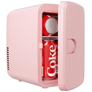 EUHOMY Mini Fridge, 4 Liter/6 Can Compact Refrigerator, AC/DC Portable Cooler & Warmer for SkinCare, Food and Drinks, Mini Fridge for Bedroom, Office, Car & Dorm, Pink