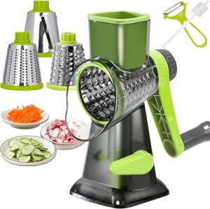 Dachenus Cheese Grater Rotary Cheese Grater,Versatile Cheese Shredder,Blades for Shredding, Grating, Slicing,Cheese Shredder with Suction Base and Cleaning Brush Kitchen Gift (green)