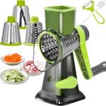 Dachenus Cheese Grater Rotary Cheese Grater,Versatile Cheese Shredder,Blades for Shredding, Grating, Slicing,Cheese Shredder with Suction Base and Cleaning Brush Kitchen Gift (green)