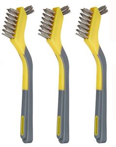 Amazon Basics Stainless Steel Mini Brushes, Soft Grip, 3-Pack, Grey/Yellow