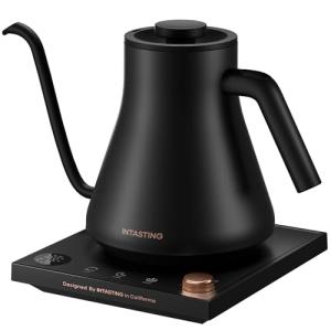 INTASTING Electric Kettles, Gooseneck Electric Kettle, ±1℉ Temperature Control, Stainless Steel Inner, Quick Heating, for Pour Over Coffee, Brew Tea, Boil Hot Water, 0.9L Black