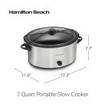 Hamilton Beach 7-Quart Portable Slow Cooker Serves 8+, Dishwasher Safe Crock, Lid Latch Strap for Travel, Brushed Silver