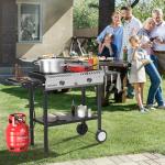 ROVSUN 2 Burner Outdoor Propane Gas Stove with Auto-ignition, Regulator & Side Shelves, 150,000 BTU Powerful Stand Cooker for Backyard Patio Cooking Home Brewing Canning Turkey Frying