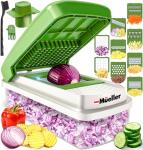 Mueller Vegetable Chopper 9 Blade, Mandoline Slicer, Food Veggie Chopper, Cheese Grater, Onion Vegetable Cutter with Container, Dicer, Kitchen Gadgets & Essentials, White Sand/Green