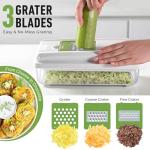 Mueller Vegetable Chopper 9 Blade, Mandoline Slicer, Food Veggie Chopper, Cheese Grater, Onion Vegetable Cutter with Container, Dicer, Kitchen Gadgets & Essentials, White Sand/Green