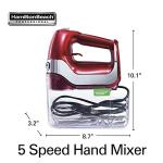 Hamilton Beach Professional 5-Speed Electric Hand Mixer with High-Performance DC Motor, Slow Start, Snap-On Storage Case, Stainless Steel Beaters, Dough Hooks & Whisk, Red and Chrome (62653)