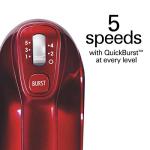 Hamilton Beach Professional 5-Speed Electric Hand Mixer with High-Performance DC Motor, Slow Start, Snap-On Storage Case, Stainless Steel Beaters, Dough Hooks & Whisk, Red and Chrome (62653)
