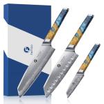3PCS Kitchen Knife Set, Japanese Chef Knife Set with S35VN Powder Steel Core, Resin & Wood Handle, Ultra Sharp Knives Set for Meat, Vegetables, Fruits Ideal Gift