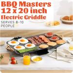 BBQ Masters 12"x20" Electric Griddle, 1700W Fast & Even Heating, Granite Nonstick Surface with Frameless Sloped Design, Easy to Clean, Perfect for Family Breakfasts, Speckled Black