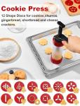 Cookie Press Set, Churro Maker with 12 Discs and 10 Cake Decorating Tips, Cookie Press for Biscuit and Churro, Red