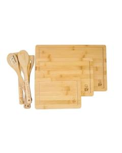 Simply GF Bamboo Cutting Board Set of 3 with 5 Bamboo Cooking Utensils – Extra-Thick, Durable Cutting Boards & Utensil Set – Gluten-Free Marked Kitchen Tools for Cross-Contamination Prevention