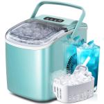 Portable Ice Maker Machine with Handle, 26lbs/24Hrs, 6Mins/9 Ice Cubes, Self-Cleaning with Basket/Scoop, Countertop Ice Makers for Home/Kitchen/Office(Green)