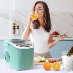 Portable Ice Maker Machine with Handle, 26lbs/24Hrs, 6Mins/9 Ice Cubes, Self-Cleaning with Basket/Scoop, Countertop Ice Makers for Home/Kitchen/Office(Green)