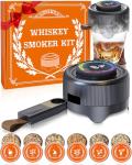 Electric Whiskey Smoker Kit with LED Timer Ring, Adjustable Smoke Levels, Rechargeable Cocktail Smoker Kit with 6 Wood Chips, Old Fashioned Smoker Kit, Bourbon Drink Gifts for Men, Dad, Husband