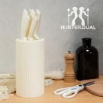 HUNTER.DUAL Knife Set, 8-Piece Kitchen Knife Set for Chef, Sharp Knife Set with Universal Knife Block, Anti-Rust Kitchen Knife Block Set, Ergonomical Design (White)