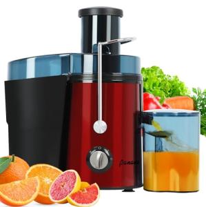 Panana Centrifugal Juicer Extractor with Wide Mouth 3” Feed Chute for Fruit Vegetable, Easy to Clean, Stainless Steel, BPA-free (Red)