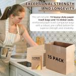 (15-Pack) Calvana Super Strong Compactor Bags, Heavy-Duty Kitchen Paper Trash Bags with Leak Proof Plastic Liner, Fits GE Model Compactors with Rectangular Containers, Includes 15 Sticker Seals