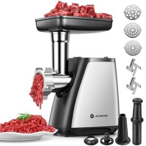 AAOBOSI Meat Grinder, 3-In-1 Meat Grinder Electric [2800W Max] with 2 Blades,3 Plates,Sausage Stuffer,Kubbe Kit for Home Kitchen Use, Stainless Steel