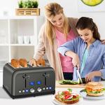 SEEDEEM Toaster 4 Slice, LCD Display, 6 Shade Settings, 1.5'' Wide Slots, Digital Stainless Toaster for Bagel, Defrost, Reheat, Dual Control, Removable Crumb Tray, 1500W, Dark Metallic