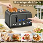 SEEDEEM Toaster 4 Slice, LCD Display, 6 Shade Settings, 1.5'' Wide Slots, Digital Stainless Toaster for Bagel, Defrost, Reheat, Dual Control, Removable Crumb Tray, 1500W, Dark Metallic