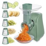 COOK WITH COLOR 5-in-1 Electric Slicer, 150W Food Prep Machine – Cheese Shredder, Fine & Coarse Graters, Potato Grater, Vegetable Slicer, Fruit, Salad Shooter, Compact Design for Bowl Prep, Green