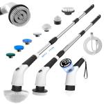 CSPC Electric Spin Scrubber,Cordless Cleaning Brush, 3-Speed,7 Replaceable Brush Heads & Long Detachable Handle, LCD Display Shows RPM/Torque/Battery, for Bathroom, Kitchen, Tile