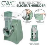 COOK WITH COLOR 5-in-1 Electric Slicer, 150W Food Prep Machine – Cheese Shredder, Fine & Coarse Graters, Potato Grater, Vegetable Slicer, Fruit, Salad Shooter, Compact Design for Bowl Prep, Green
