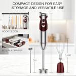 3- in-1 Immersion Hand blender, Powerful MOTOR & Stainless Steel Stick Blender, 4 Sharp Blades with Whisk, Milk Frother Attachments