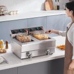 VEVOR Commercial Deep Fryer, Dual Tank 3000W Electric Countertop Fryer with Basket, 2 x 11.6Qt/11L Double Stainless Steel Oil Fryer with Drain, Time & Temp Control, for Kitchen Restaurant Use