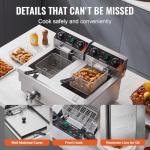 VEVOR Commercial Deep Fryer, Dual Tank 3000W Electric Countertop Fryer with Basket, 2 x 11.6Qt/11L Double Stainless Steel Oil Fryer with Drain, Time & Temp Control, for Kitchen Restaurant Use