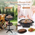 Giantex Electric Grill Outdoor, 1200W Electric BBQ Grills Outdoor Cooking with Lid & Thermometer, Nonstick Griddle, Drip Tray, 2-in-1 Freestanding & Tabletop Grill for Apartments Backyard Party