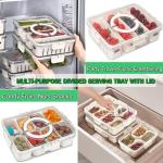 Yipaga 2 Pack Divided Serving Tray with Lid and Handle, 12 Compartments Snackle Box Container for Portable Snack Platters Large Clear Organizer for Picnic Snacks to Go Dishwasher Safe