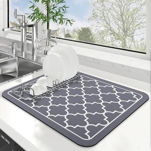 WISELIFE Dish Drying Mat Super Absorbent Drying Mat Large Dish Drying Mats for Kitchen Counter Easy Clean Dish Mat Kitchen Drying Mat15"x 18" Stylish Grey