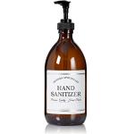 Artanis Home Refillable Amber Glass Hand Sanitizer Dispenser 16 oz – Chrome Accent Waterproof Labeled Apothecary Bottle with Black Plastic Pump