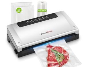 Bonsenkitchen Food Vacuum Sealer Machine with External Vac Function, Built-in Cutter & Bag Storage, 5 Modes for Various Food Types, Includes 10 Bags & 1 Roll (Silver)