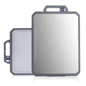 Cutting Board 304 Stainless Steel, Double Sided Steel Cutting Boards for kitchen, Wheat Straw Large Board for Kitchen, 17.1 * 11.7 inch, Dishwasher Safe